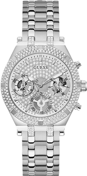 Guess Heiress Multifunction Diamonds Silver Dial Silver Steel Strap Watch for Women - GW0440L1 Buy Now By Guess