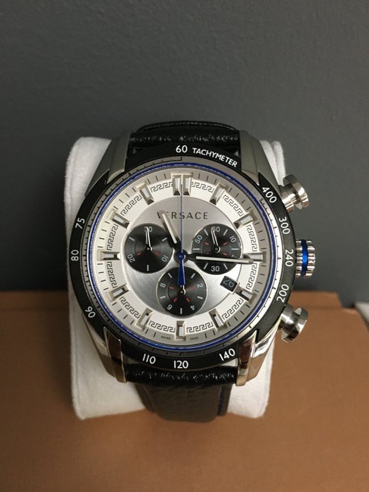 Versace V-Ray Quartz Silver Dial Black Leather Strap Watch for Men - VDB010014 Buy Now By Versace