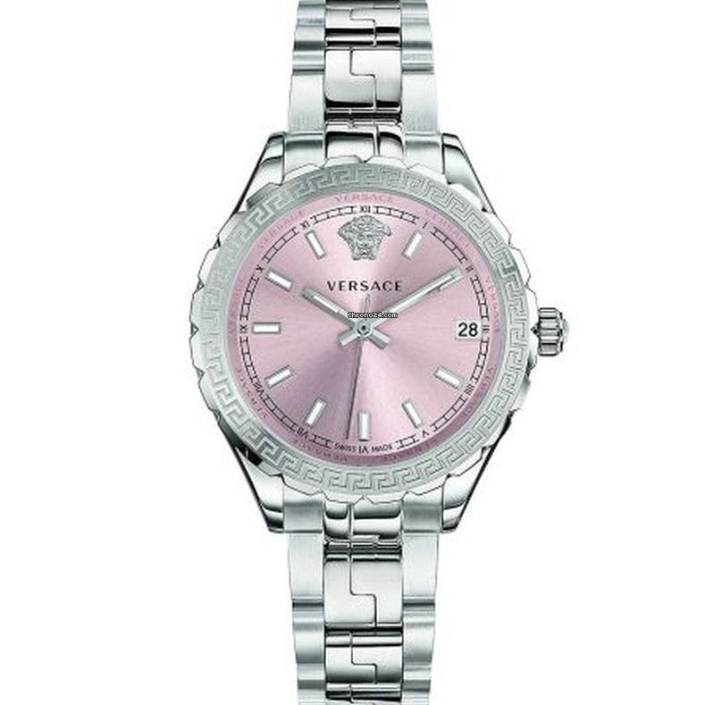 Versace Hellenyium Pink Dial Silver Steel Strap Watch for Women - V12010015 Buy Now By Versace