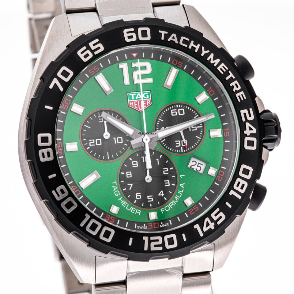 Tag Heuer Formula 1 Chronograph Green Dial Silver Steel Strap Watch for Men - CAZ101AP.BA0842 Buy Now By Tag Heuer
