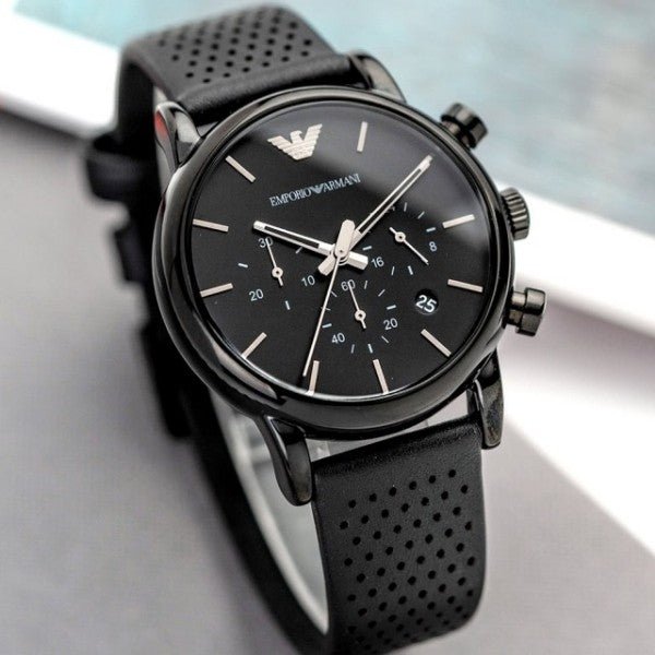 Emporio Armani Luigi Chronograph Black Dial Black Leather Strap Watch For Men - AR1737 Buy Now By Emporio Armani