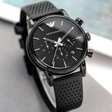 Emporio Armani Luigi Chronograph Black Dial Black Leather Strap Watch For Men - AR1737 Buy Now By Emporio Armani
