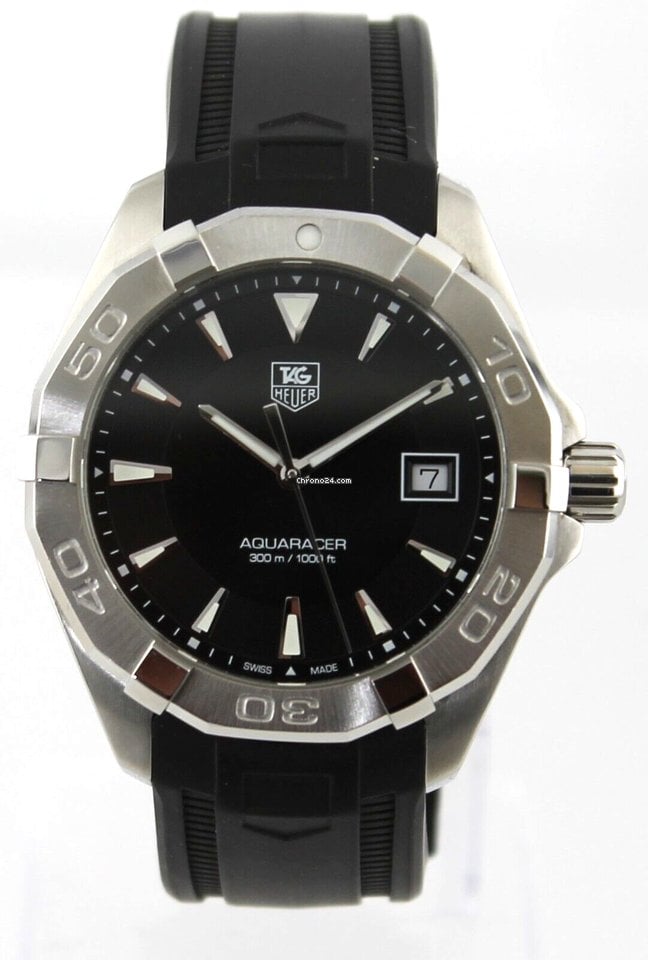 Tag Heuer Aquaracer Quartz Black Dial Black Rubber Strap Watch for Men - WAY1110.FT8021 Buy Now By Tag Heuer