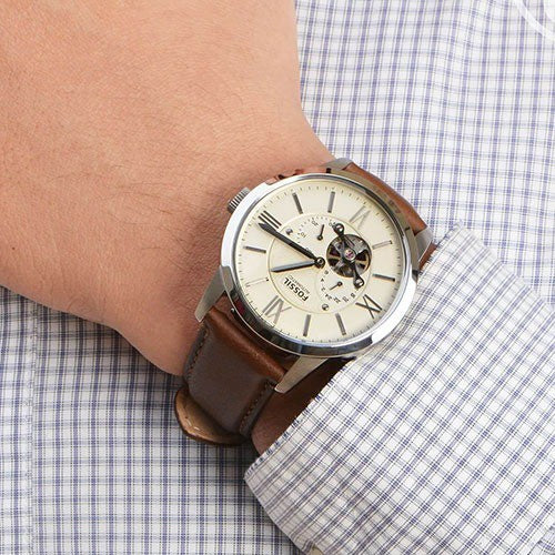 Fossil Townsman Automatic White Dial Brown Leather Strap Watch for Men - ME3064 Buy Now By Fossil
