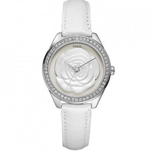 Guess Rosette Analog White Dial White Leather Strap Watch For Women - W75043L1 Buy Now By Guess