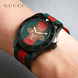 Gucci Dive Green & Red Dial Green & Red Nylon Strap Watch For Men - YA136216 Buy Now By Gucci
