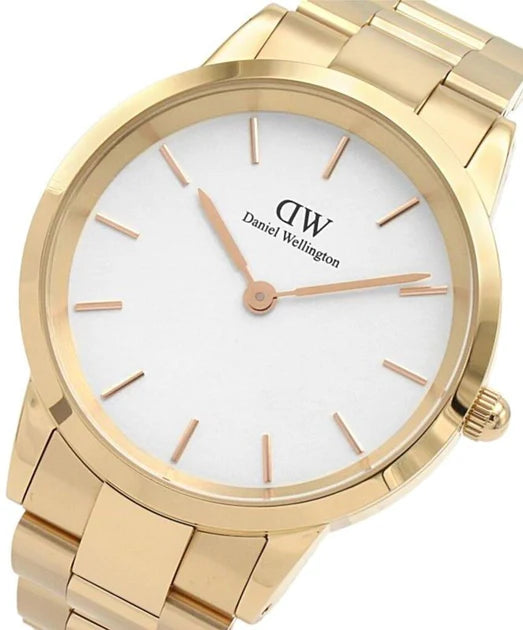 Daniel Wellington Iconic Link White Dial Gold Steel Strap Watch For Men - DW00100343 Buy Now By Daniel Wellington