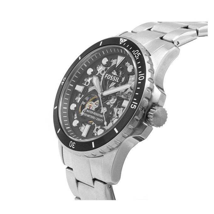 Fossil FB-01 Automatic Skeleton Black Dial Silver Steel Strap Watch for Men - ME3190 Buy Now By Fossil