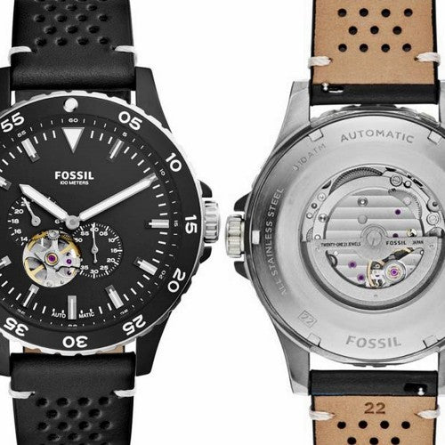 Fossil Crewmaster Sports Automatic Black Dial Black Leather Strap Watch for Men - ME3148 Buy Now By Fossil
