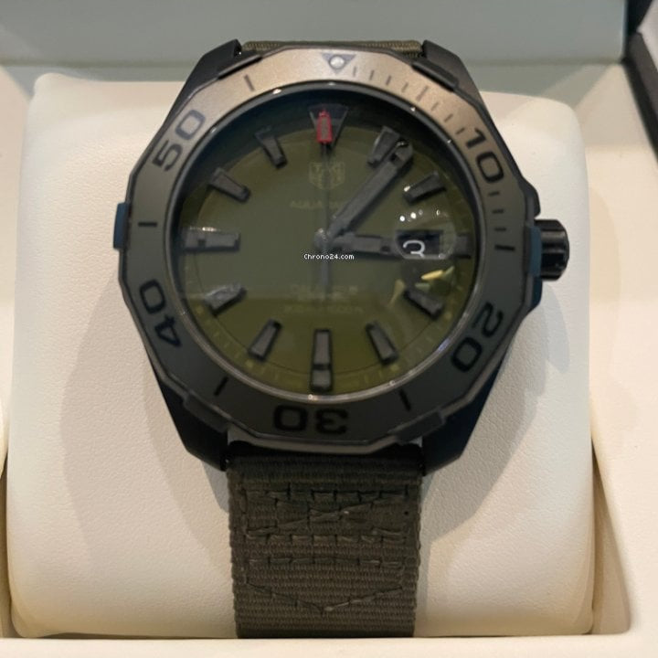 Tag Heuer Aquaracer Automatic Green Dial Khakhi Green Nylon Strap Watch for Men - WAY208E.FC8222 Buy Now By Tag Heuer