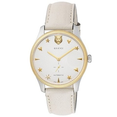 Gucci G Timeless Automatic Silver Dial Beige Leather Strap Watch For Men - YA126348 Buy Now By Gucci