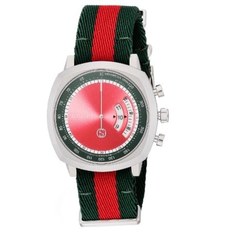 Gucci Grip Quartz Chronograph Red Dial Two Tone NATO Strap Watch for Men - YA157304 Buy Now By Gucci