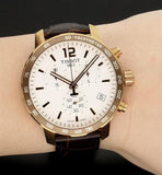 Tissot Quickster Chronograph 42mm White Dial Brown Leather Strap Watch For Men - T095.417.36.037.00 Buy Now By Tissot