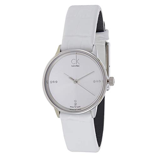 Calvin Klein Accent Silver Dial White Leather Strap Watch for Women - K2Y2Y1KW Buy Now By Calvin Klein