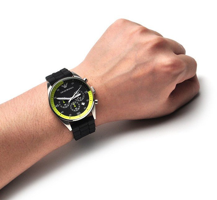 Emporio Armani Chronograph Black Dial Black Rubber Strap Watch For Men - AR5865 Buy Now By Emporio Armani