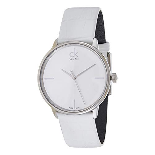 Calvin Klein Accent Silver Dial White Leather Strap Watch for Women - K2Y2X1K6 Buy Now By Calvin Klein