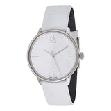 Calvin Klein Accent Silver Dial White Leather Strap Watch for Women - K2Y2X1K6 Buy Now By Calvin Klein