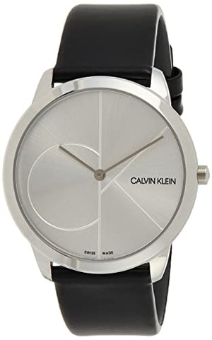 Calvin Klein Minimal Silver Dial Black Leather Strap Watch for Men - K3M211CY Buy Now By Calvin Klein