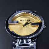 Gucci Interlocking G Quartz Gold Dial Black Steel Strap Watch For Women - YA133314 Buy Now By Gucci