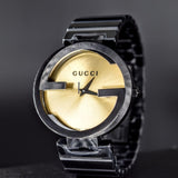 Gucci Interlocking G Quartz Gold Dial Black Steel Strap Watch For Women - YA133314 Buy Now By Gucci