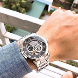 Bulova BVA Dual Aperture Black Dial Silver Steel Strap Watch for Men - 96A119 Buy Now By Bulova