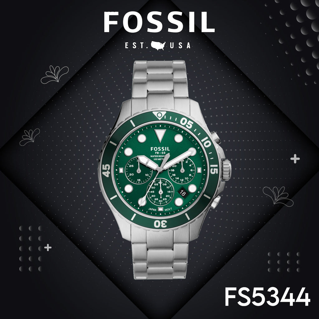 Fossil FB-03 Chronograph Green Dial Silver Steel Strap Watch for Men - FS5726 Buy Now By Fossil