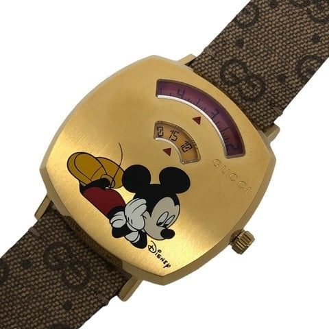 Gucci Grip Disney Mickey Mouse Gold Dial Brown Leather Strap Watch For Women - YA157420 Buy Now By Gucci
