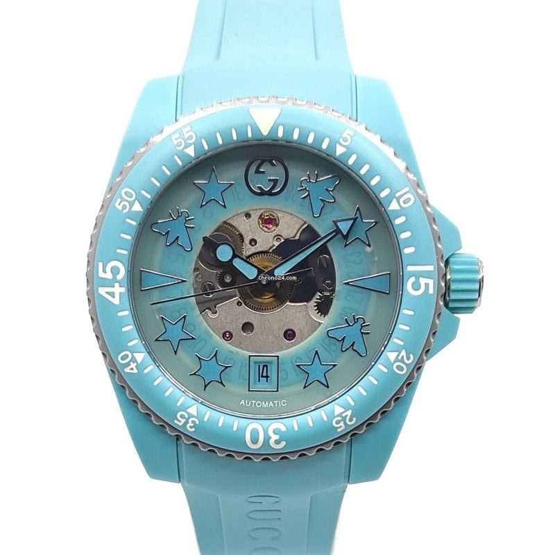 Gucci Dive Automatic Green Dial Green Rubber Strap Unisex Watch - YA136344 Buy Now By Gucci