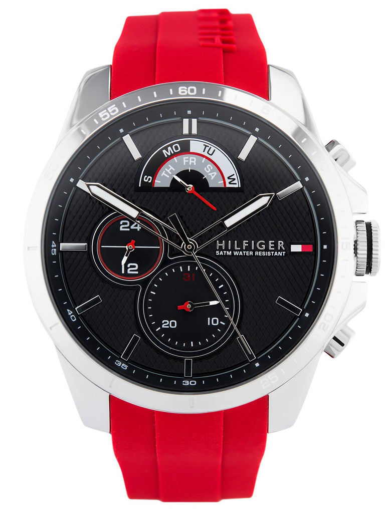 Tommy Hilfiger Decker Quartz Black Dial Red Rubber Strap Watch for Men - 1791351 Buy Now By Tommy Hilfiger