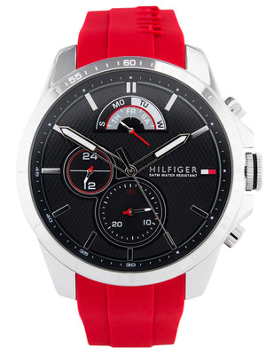 Tommy Hilfiger Decker Quartz Black Dial Red Rubber Strap Watch for Men - 1791351 Buy Now By Tommy Hilfiger
