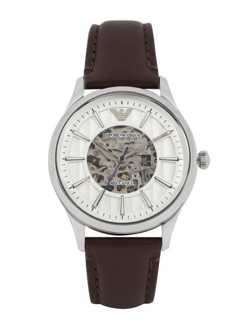 Emporio Armani Meccanico White Dial Brown Leather Strap Watch For Men - AR1946 Buy Now By Emporio Armani