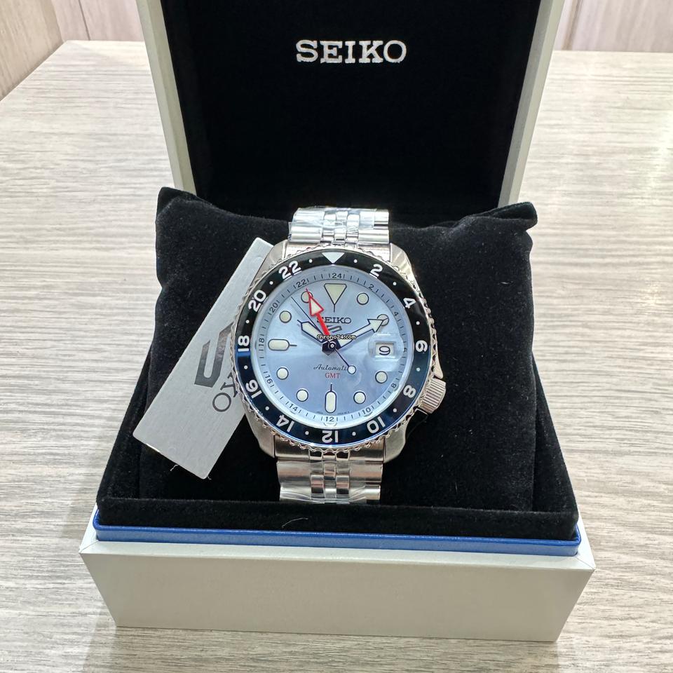 Seiko 5 Sports Automatic GMT SKX Sports Style Asia Exclusive Limited Edition Ice Blue Dial Silver Steel Strap Watch For Men - SSK029K1 Buy Now By Seiko
