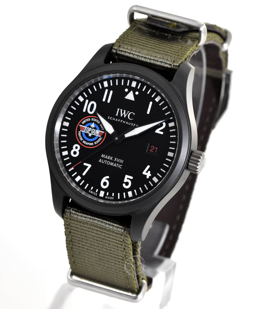 IWC Pilot’s Watch Mark XVIII Top Gun Edition “SFTI” Black Dial Green Nylon Strap Watch for Men - IW324712 Buy Now By IWC