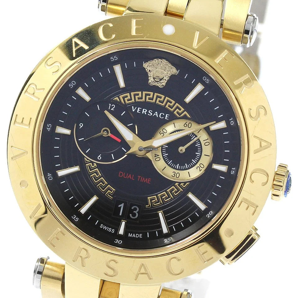 Versace V-Race Quartz Black Dial Gold Steel Strap Watch For Men - VEBV00519 Buy Now By Versace