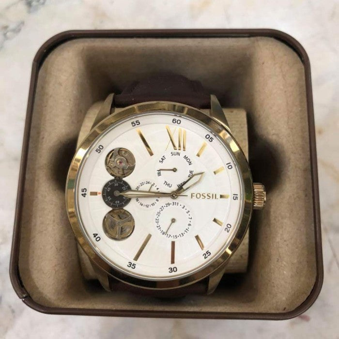 Fossil Flynn Twist Mechanical White Dial Brown Leather Strap Watch for Men - BQ2218 Buy Now By Fossil