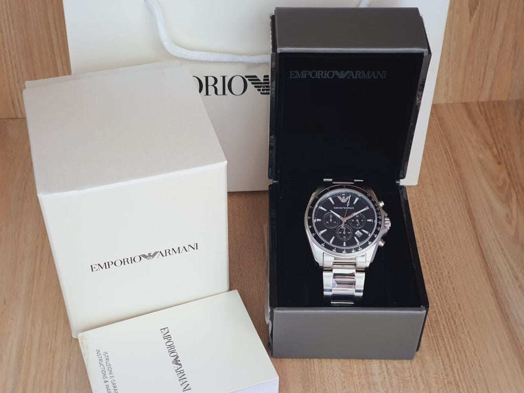 Emporio Armani Sigma Chronograph Black Dial Silver Steel Strap Watch For Men - AR6098 Buy Now By Emporio Armani
