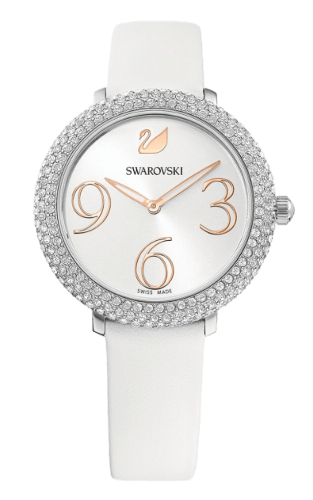 Swarovski Crystal Frost Silver Dial White Leather Strap Watch for Women - 5484070 Buy Now By Swarovski