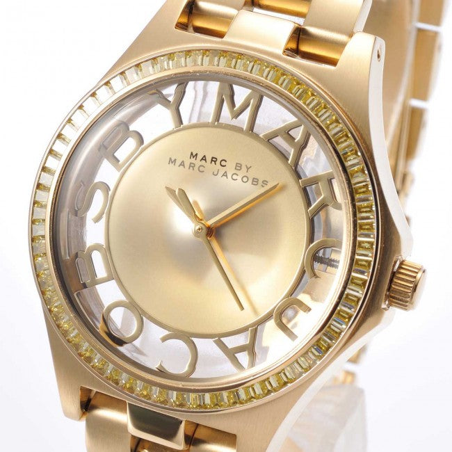 Marc Jacobs Henry Transparent Gold Dial Gold Steel Strap Watch for Women - MBM3338 Buy Now By Marc Jacobs