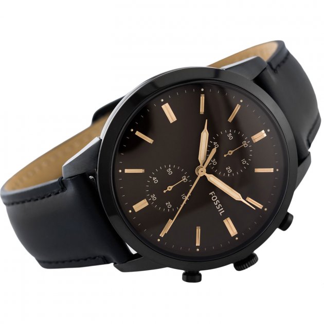 Fossil Goodwin Chronograph Black Dial Black Leather Strap Watch for Men - FS5585 Buy Now By Fossil