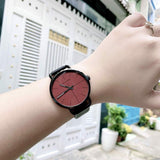 Calvin Klein Even Maroon Dial Black Leather Strap Watch for Men - K7B214CP