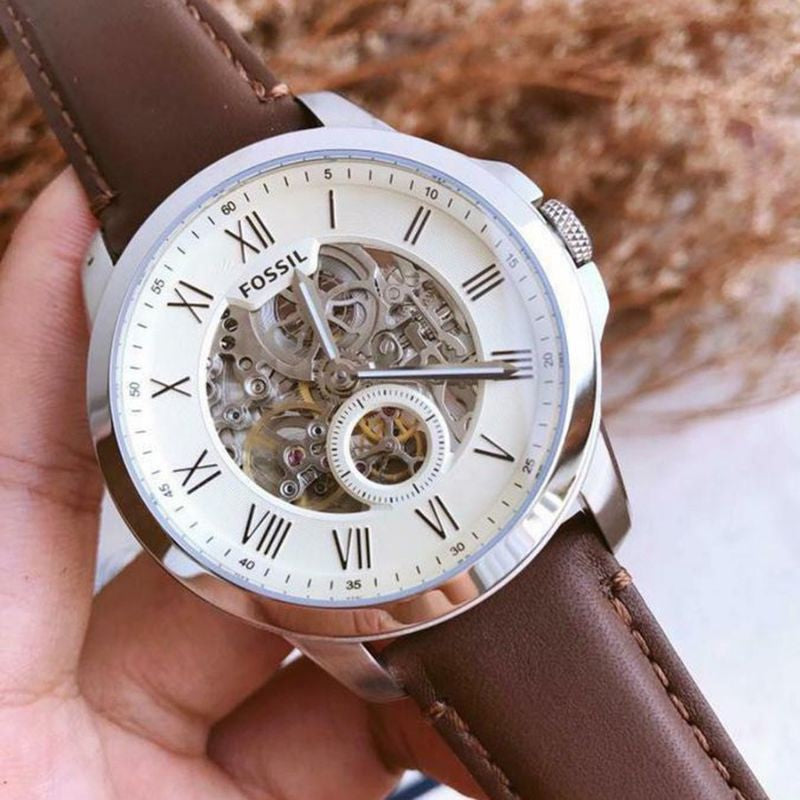 Fossil Grant Automatic White Dial Brown Leather Strap Watch for Men - ME3052 Buy Now By Fossil