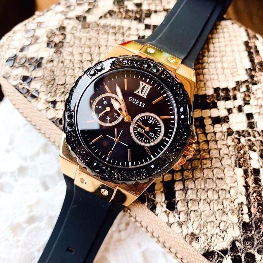 Guess Black Dial Black Rubber Strap Watch For Women - W1053L7 Buy Now By Guess