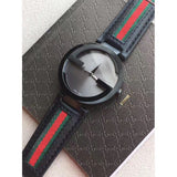 Gucci Interlocking G XL Black Dial Red & Green Leather Strap Watch For Men - YA133206 Buy Now By Gucci