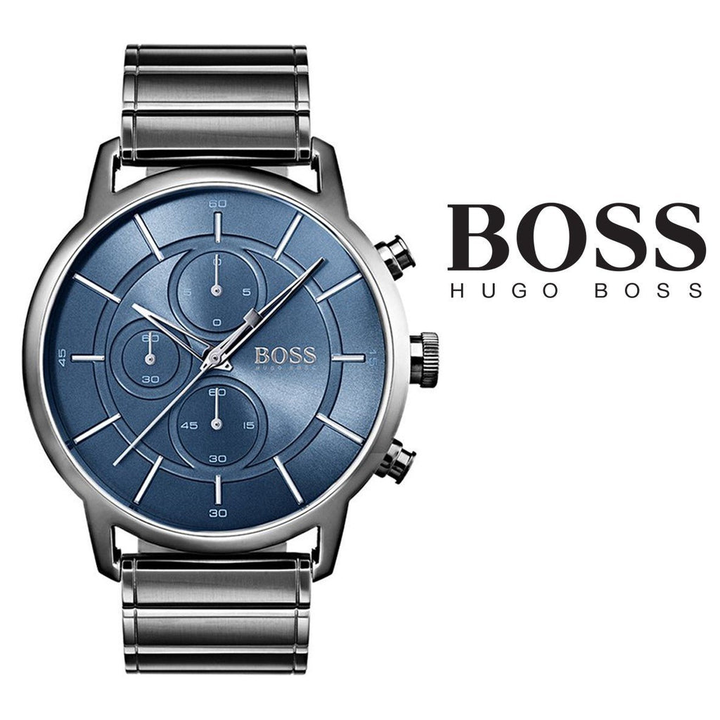 Hugo Boss Architectural Blue Dial Grey Steel Strap Watch for Men - 1513574 Buy Now By Hugo Boss