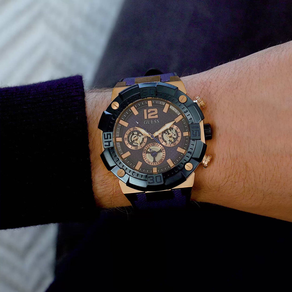 Guess Navigator Chronograph Blue Dial Blue Rubber Strap Watch for Men - GW0264G4 Buy Now By Guess