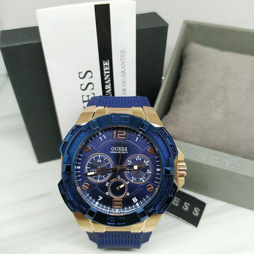 Guess Genesis Quartz Blue Dial Blue Silicone Strap Watch For Men - W1254G3 Buy Now By Guess