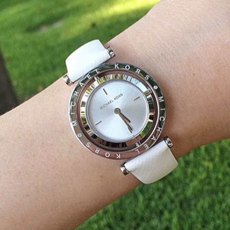 Michael Kors Averi Silver Dial White Leather Strap Watch for Women - MK2524 Buy Now By Michael Kors