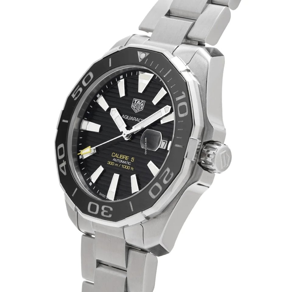 Tag Heuer Aquaracer Caliber 5 Black Dial Silver Steel Strap Watch for Men - WAY201A .BA0927 Buy Now By Tag Heuer