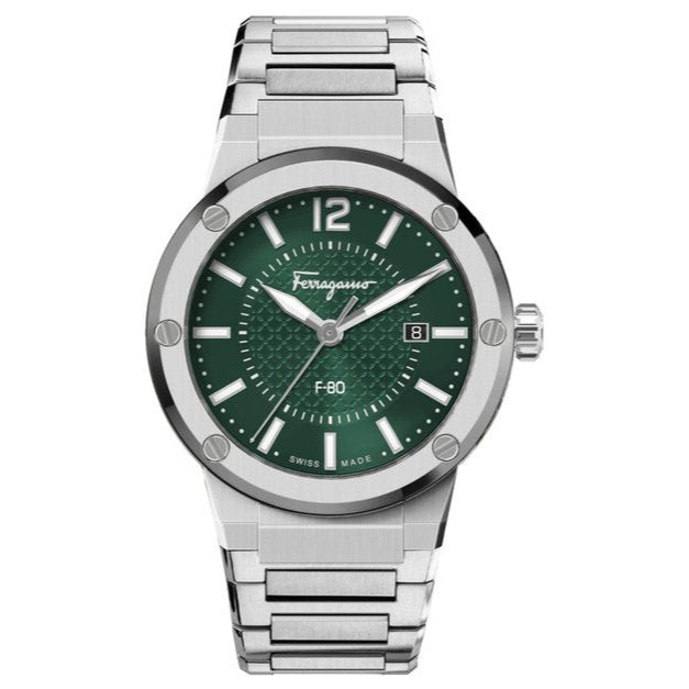 Salvatore Ferragamo F-80 Bracelet Green Dial Silver Steel Strap Watch For Men - SFHY00621 Buy Now By Salvatore Ferragamo