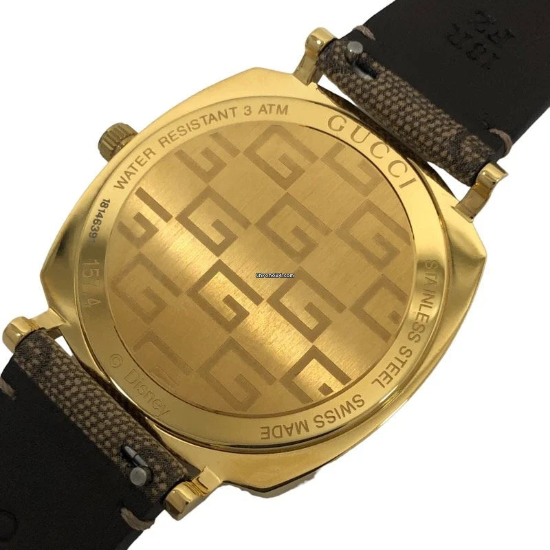 Gucci Grip Disney Mickey Mouse Gold Dial Brown Leather Strap Watch For Women - YA157420 Buy Now By Gucci